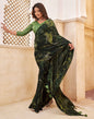 Black & Light Green Printed Georgette Saree