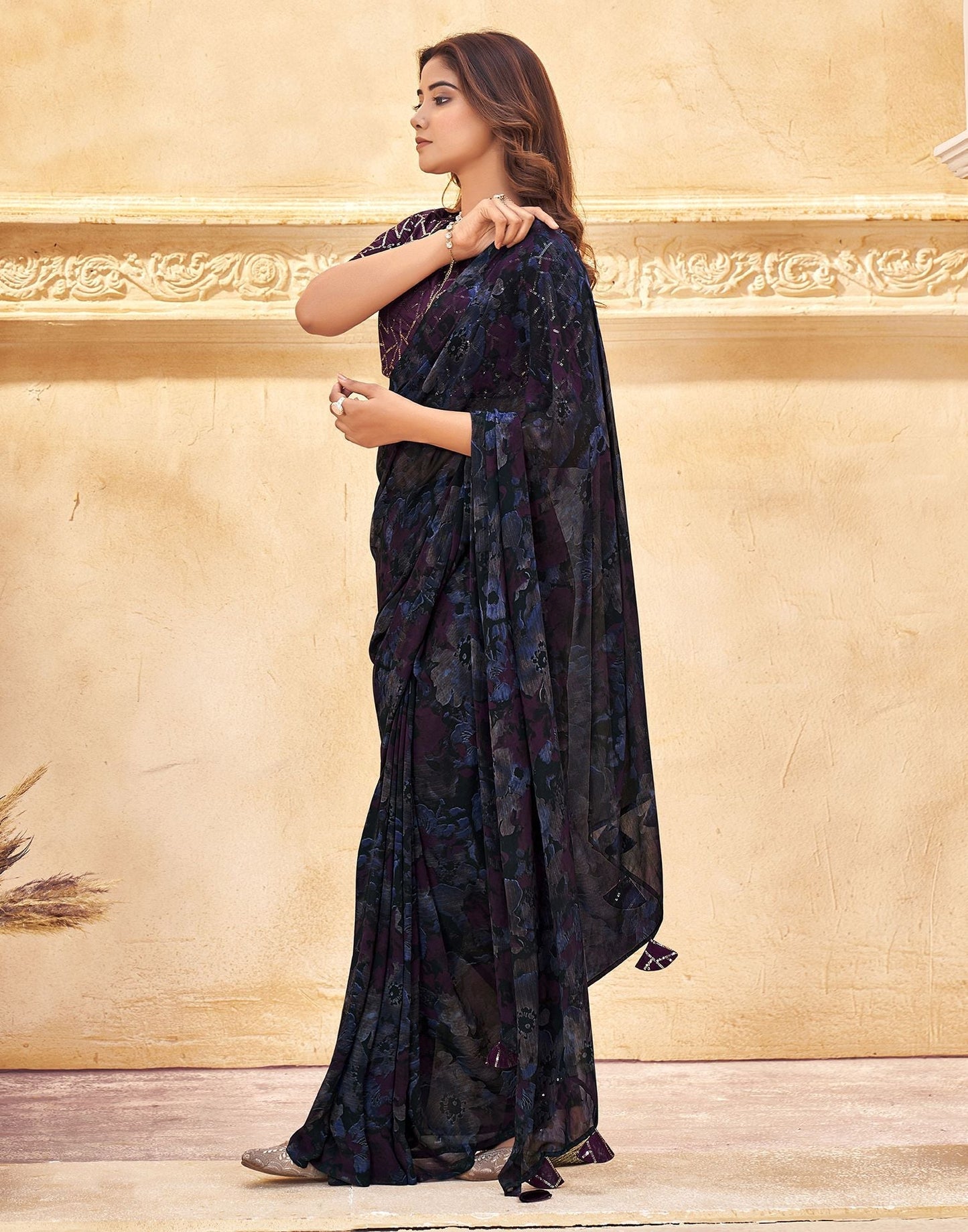 Black & Wien Printed Georgette Saree