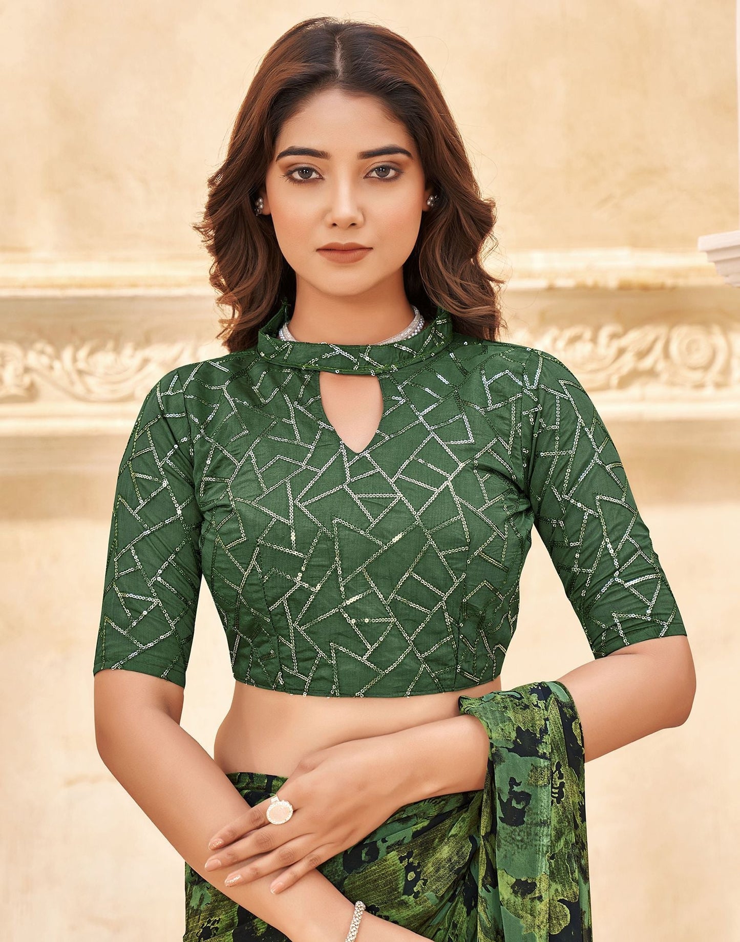 Green Printed Georgette Saree