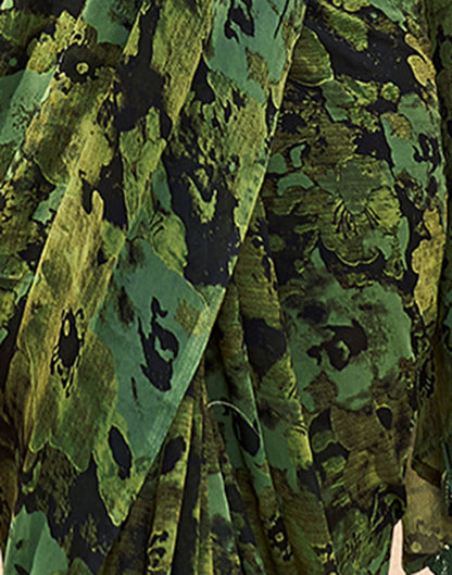 Green Printed Georgette Saree