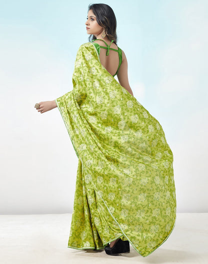 Olive Green Printed Silk Saree