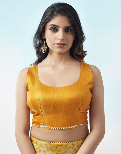 Lemon Yellow Printed Silk Saree