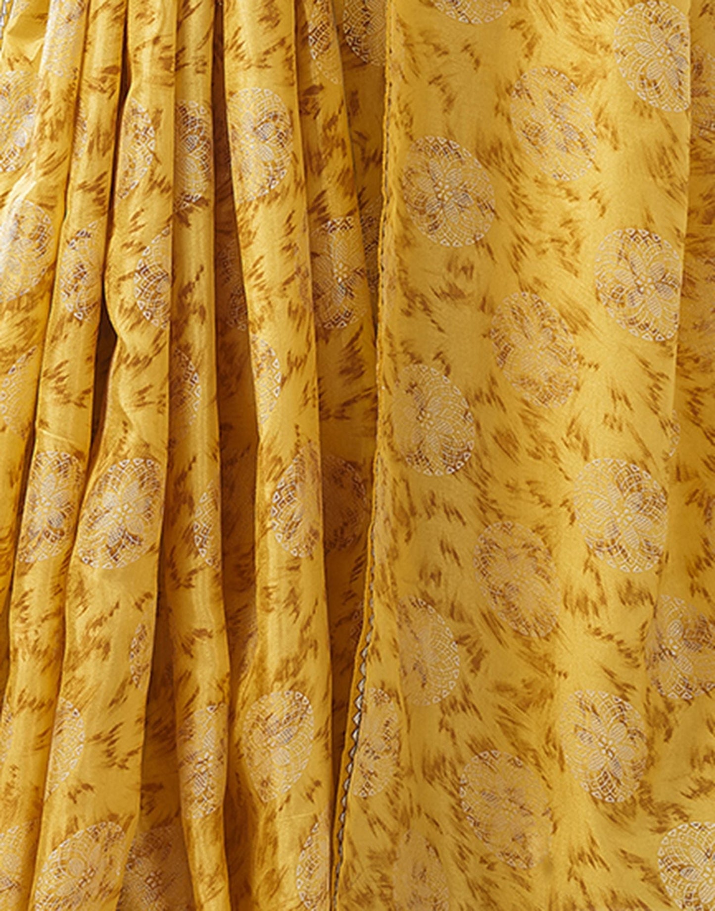 Lemon Yellow Printed Silk Saree