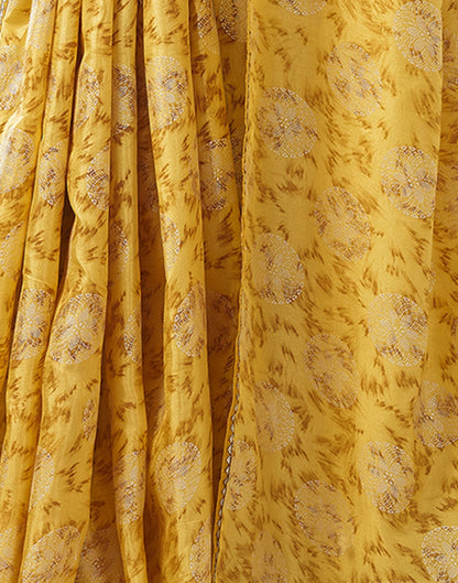 Lemon Yellow Printed Silk Saree