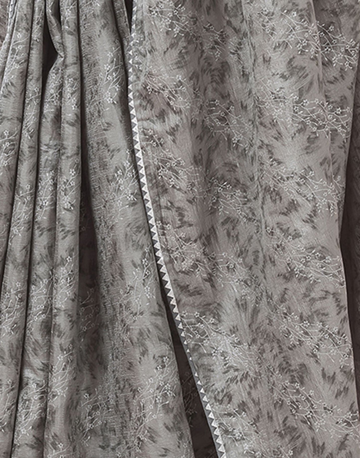 Grey Printed Silk Saree