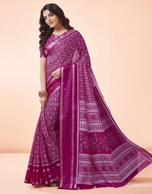 Pink Printed Cotton Saree