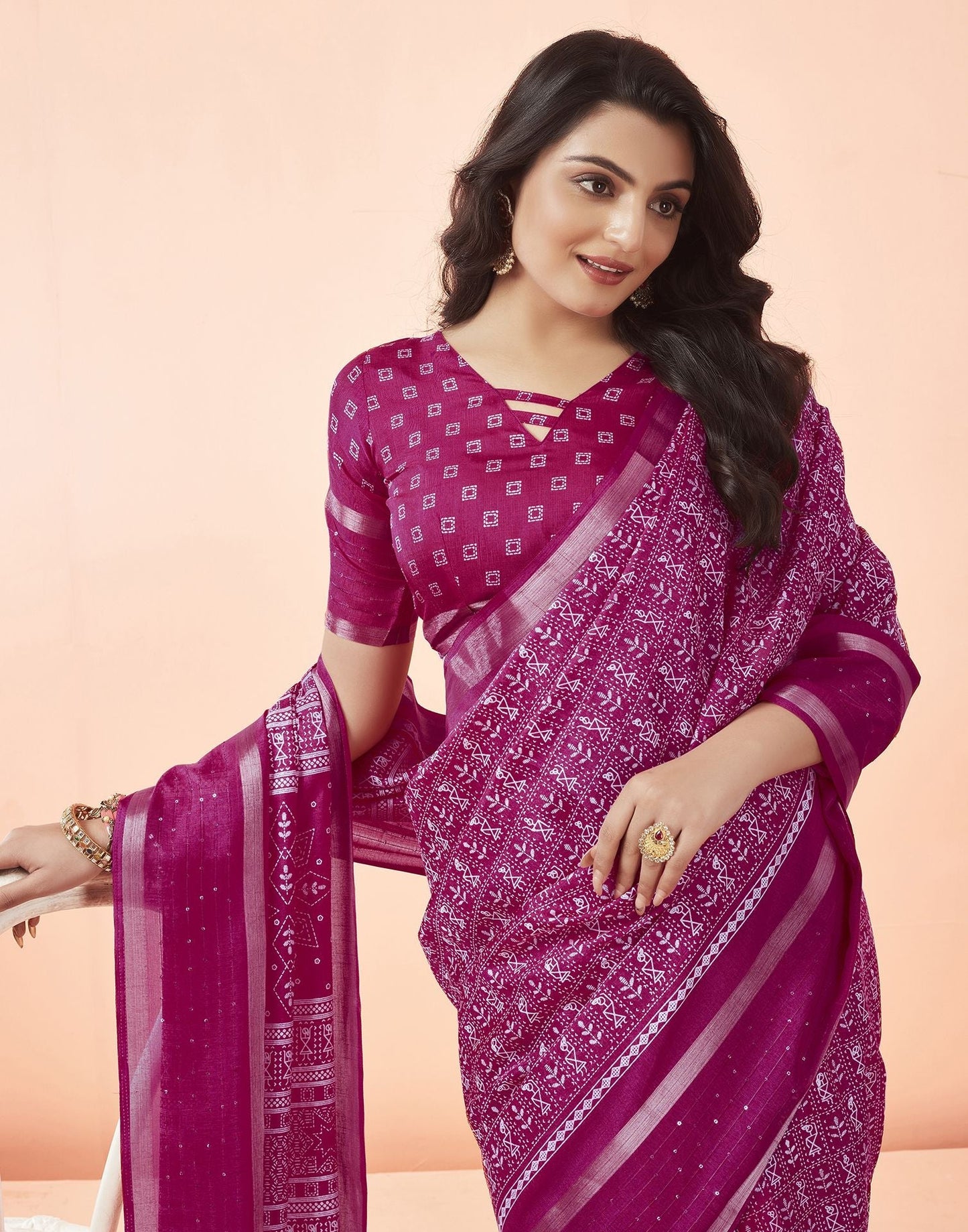 Pink Printed Cotton Saree