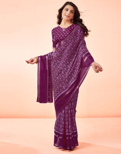 Wine Printed Cotton Saree