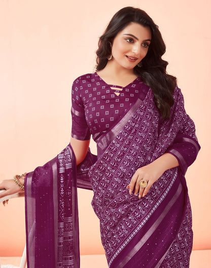 Wine Printed Cotton Saree