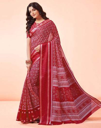 Red Printed Cotton Saree