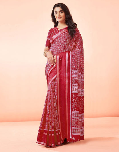 Red Printed Cotton Saree
