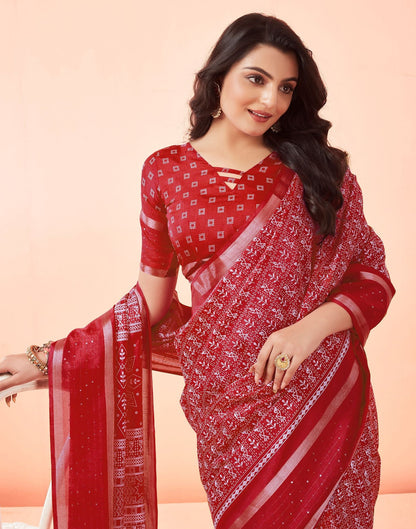 Red Printed Cotton Saree