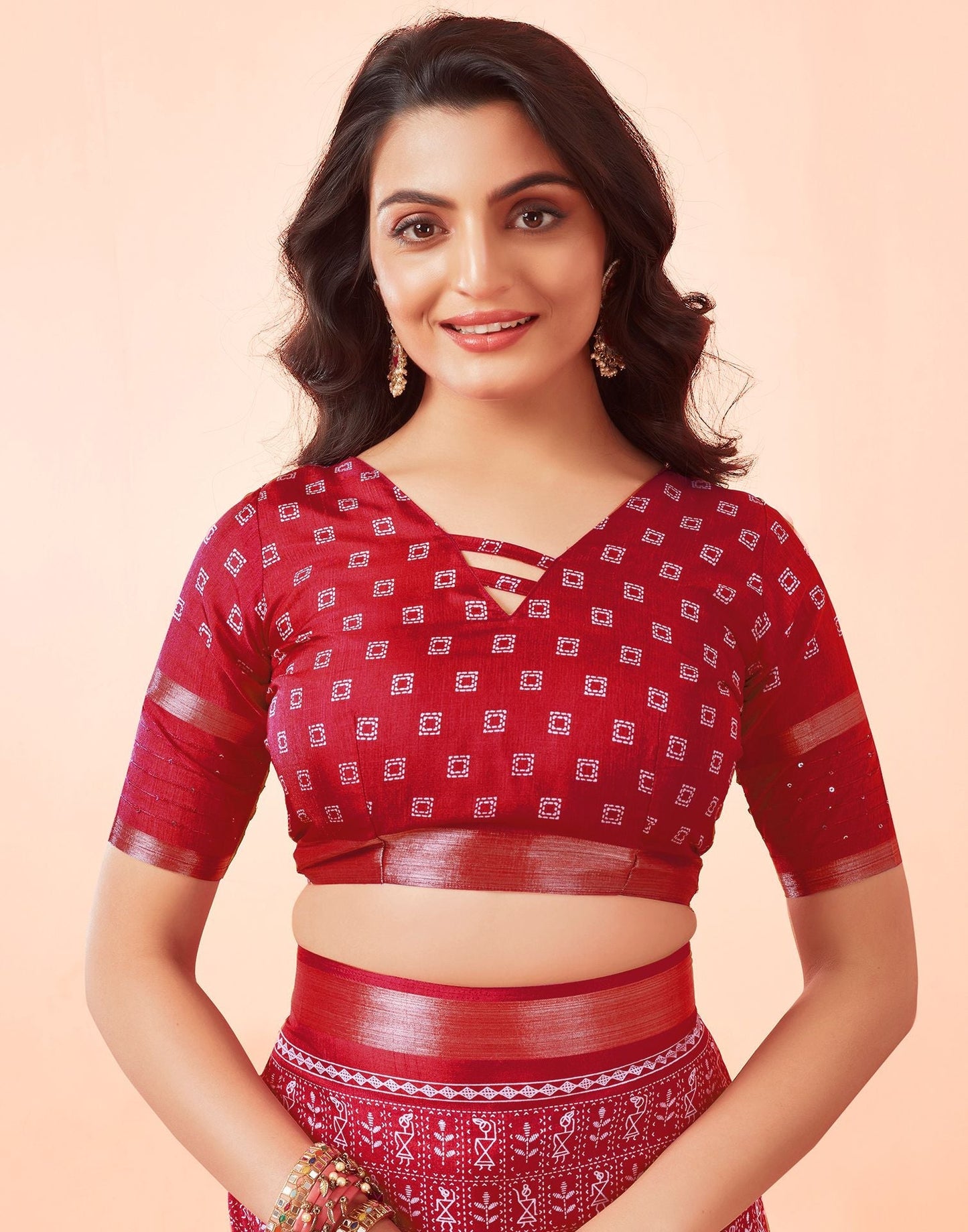 Red Printed Cotton Saree