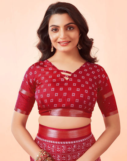 Red Printed Cotton Saree