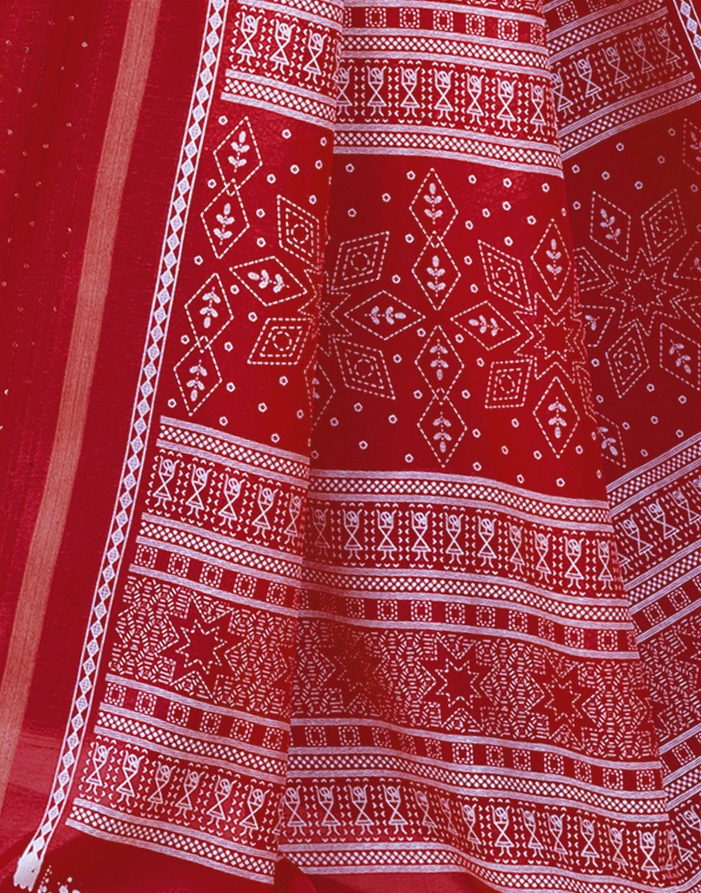 Red Printed Cotton Saree