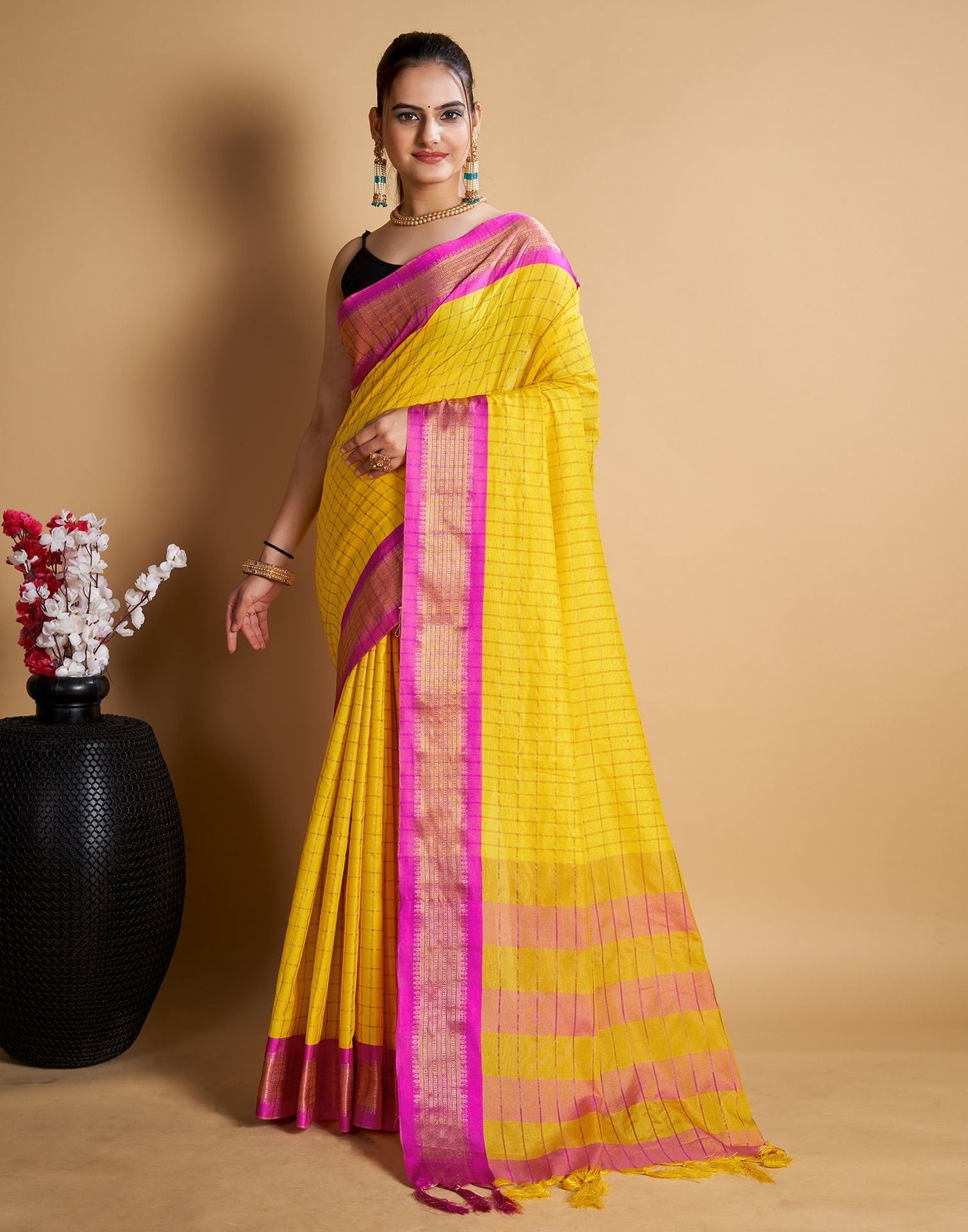 Yellow Self Woven Silk Saree