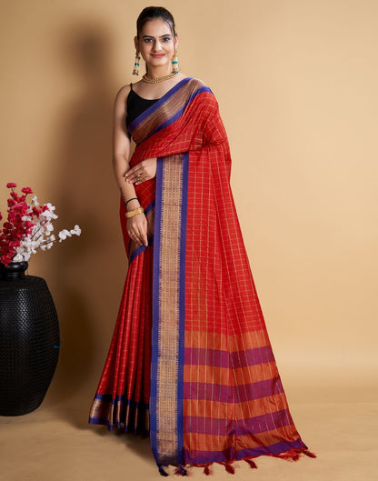 Red Self Woven Silk Saree