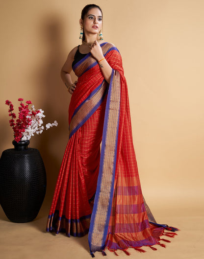 Red Self Woven Silk Saree
