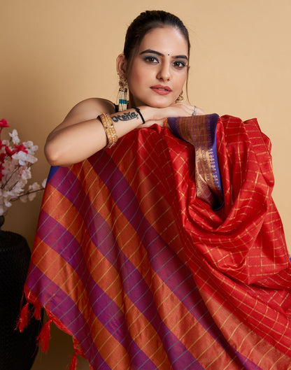 Red Self Woven Silk Saree
