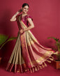 Beige & Red Jacquard Silk Saree