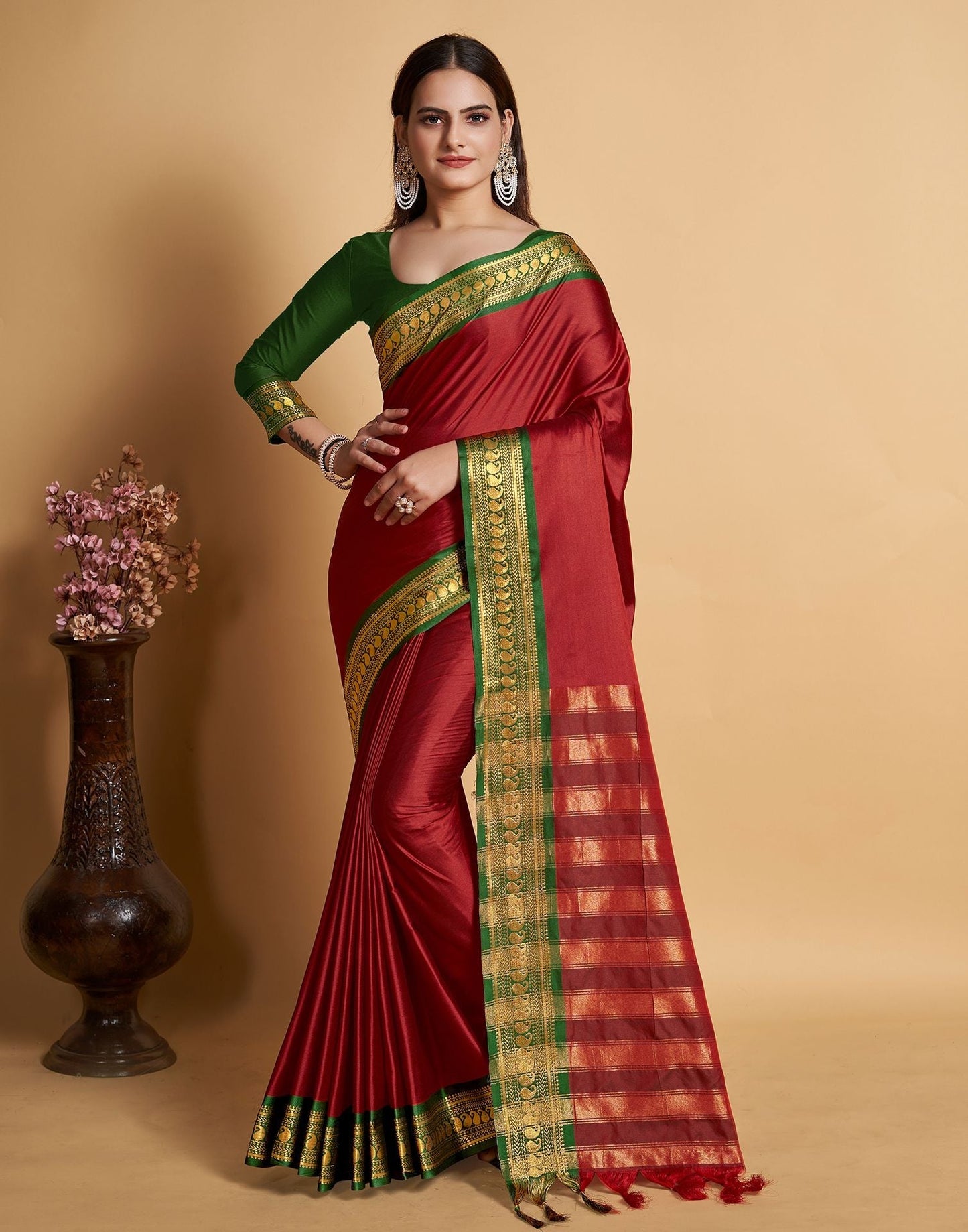 Maroon Jacquard Silk Saree