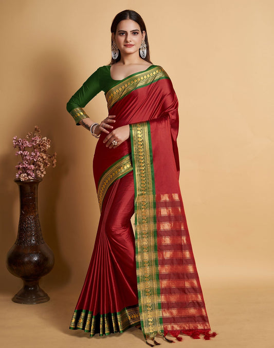 Maroon Jacquard Silk Saree