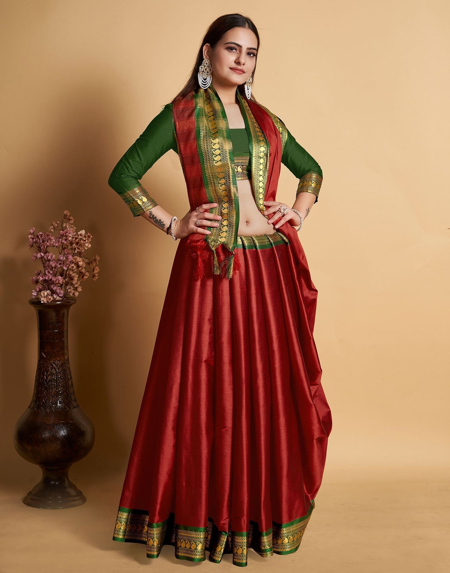 Maroon Jacquard Silk Saree