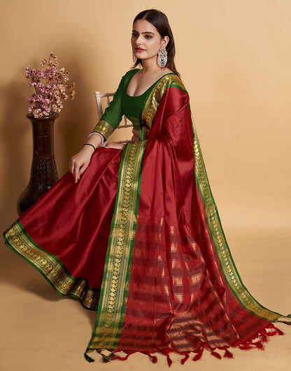 Maroon Jacquard Silk Saree