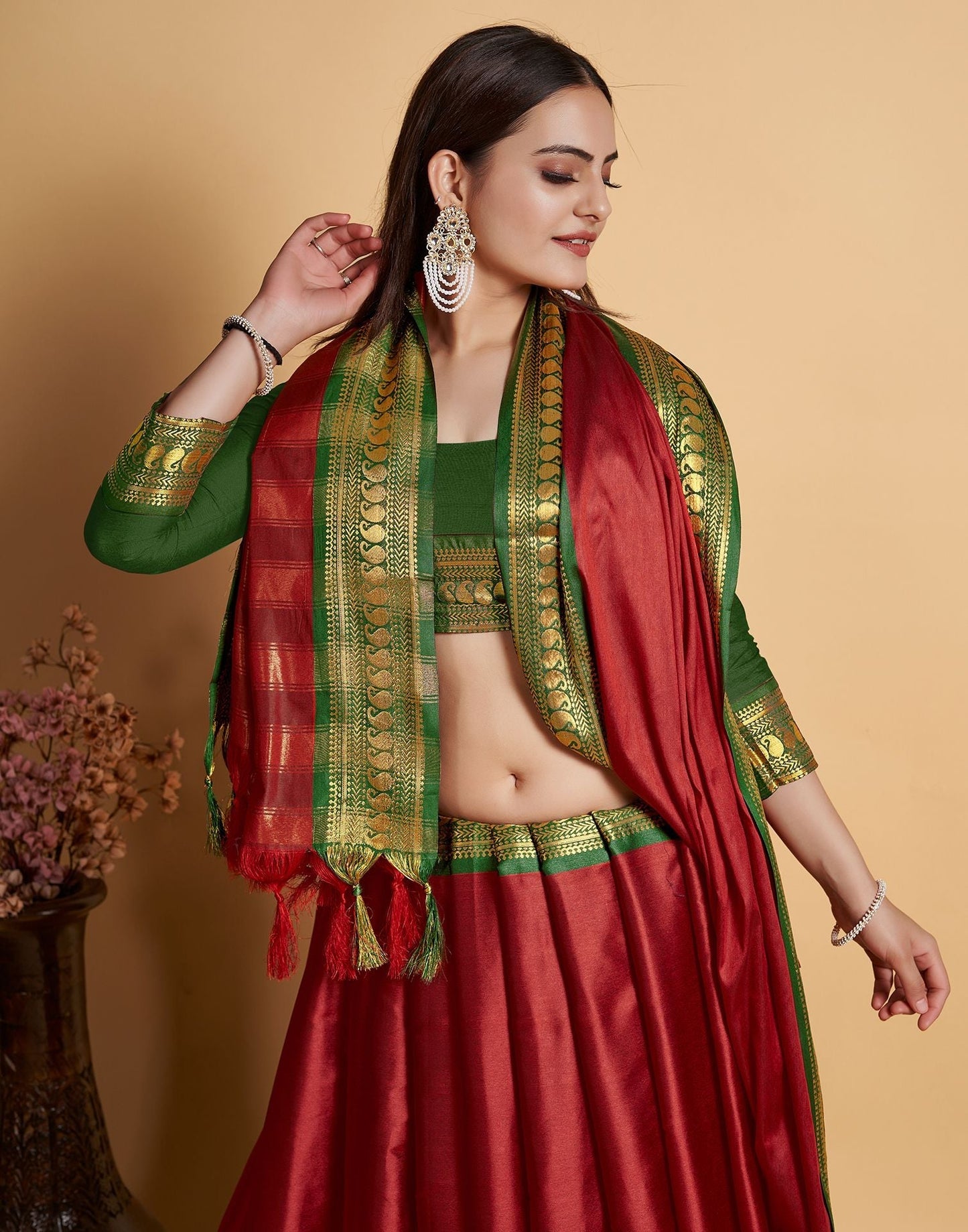 Maroon Jacquard Silk Saree