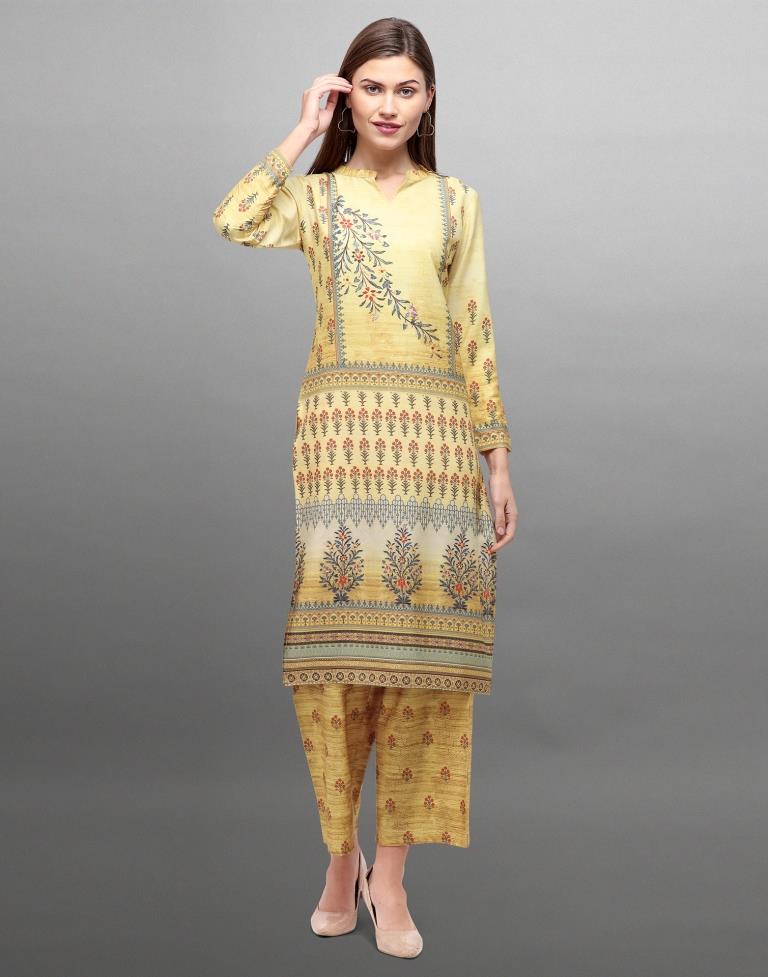 Cream Coloured Crepe Digital Printed Kurti With Palazzo | Leemboodi