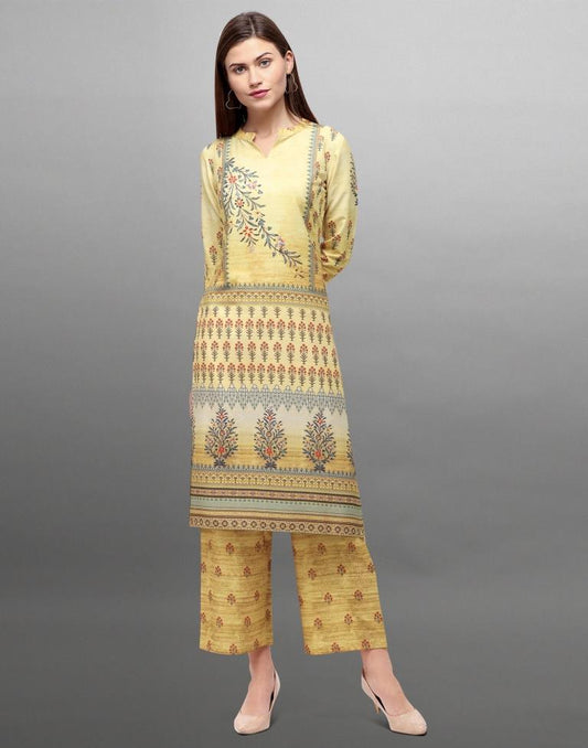 Cream Coloured Crepe Digital Printed Kurti With Palazzo | Leemboodi