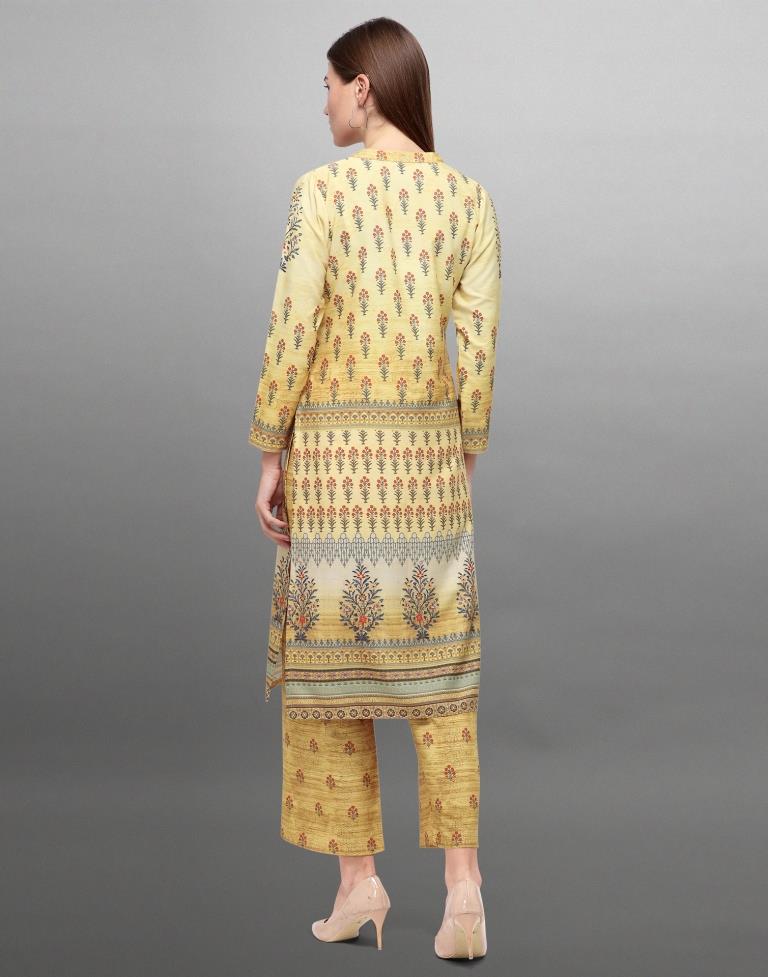 Cream Coloured Crepe Digital Printed Kurti With Palazzo | Leemboodi