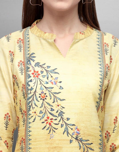 Cream Coloured Crepe Digital Printed Kurti With Palazzo | Leemboodi