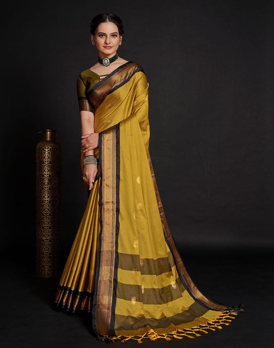 Yellow Jacquard Silk Saree