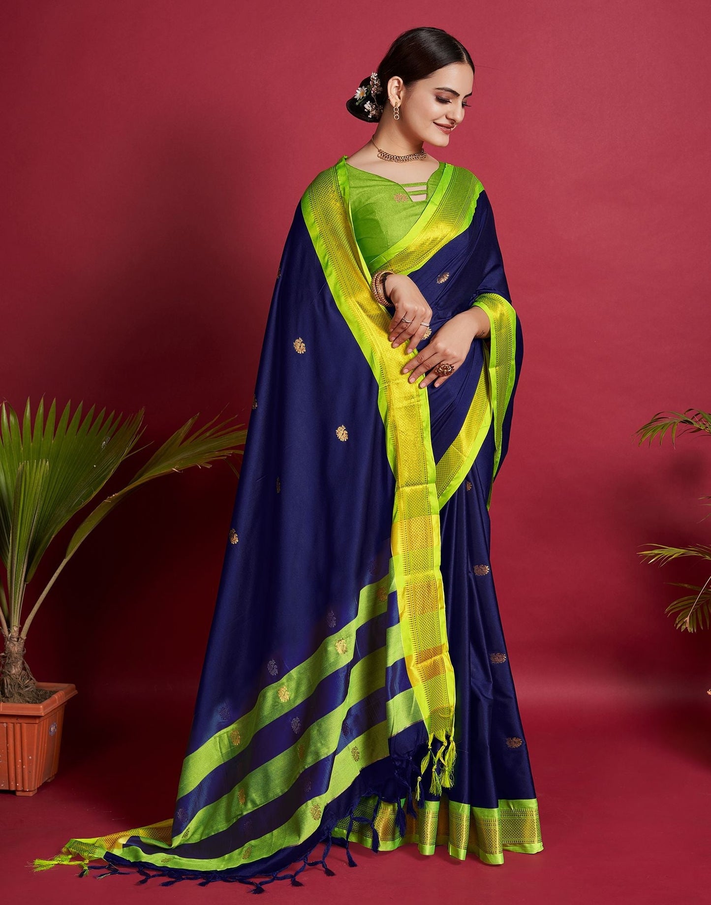 Dark Blue Jacquard Silk Saree