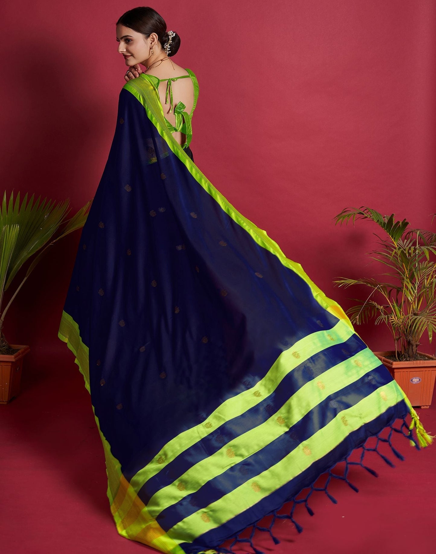 Dark Blue Jacquard Silk Saree