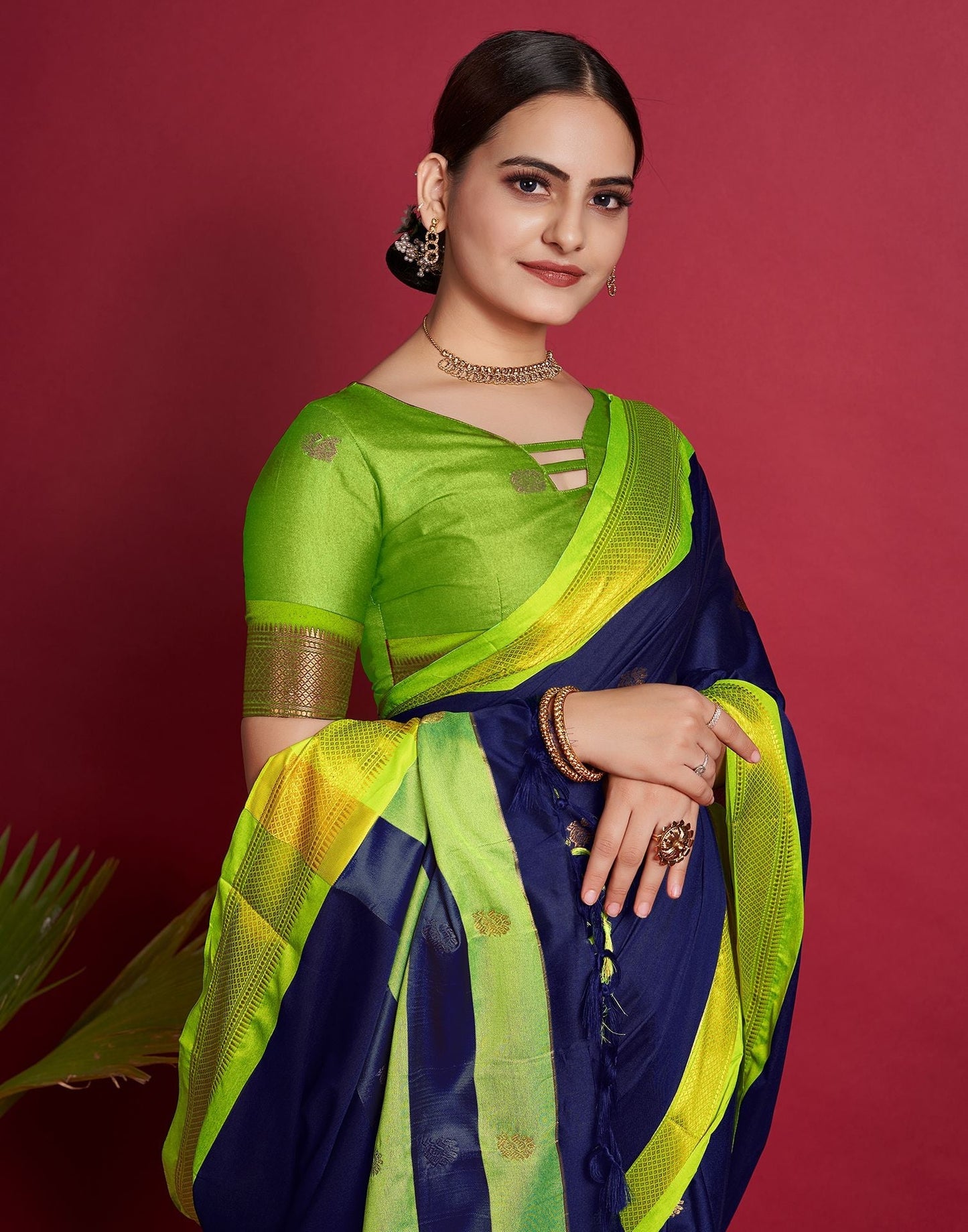 Dark Blue Jacquard Silk Saree