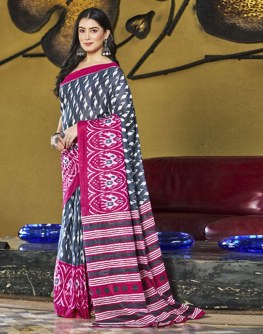 Ready to Wear Grey Printed & Multicoloured Cotton Saree