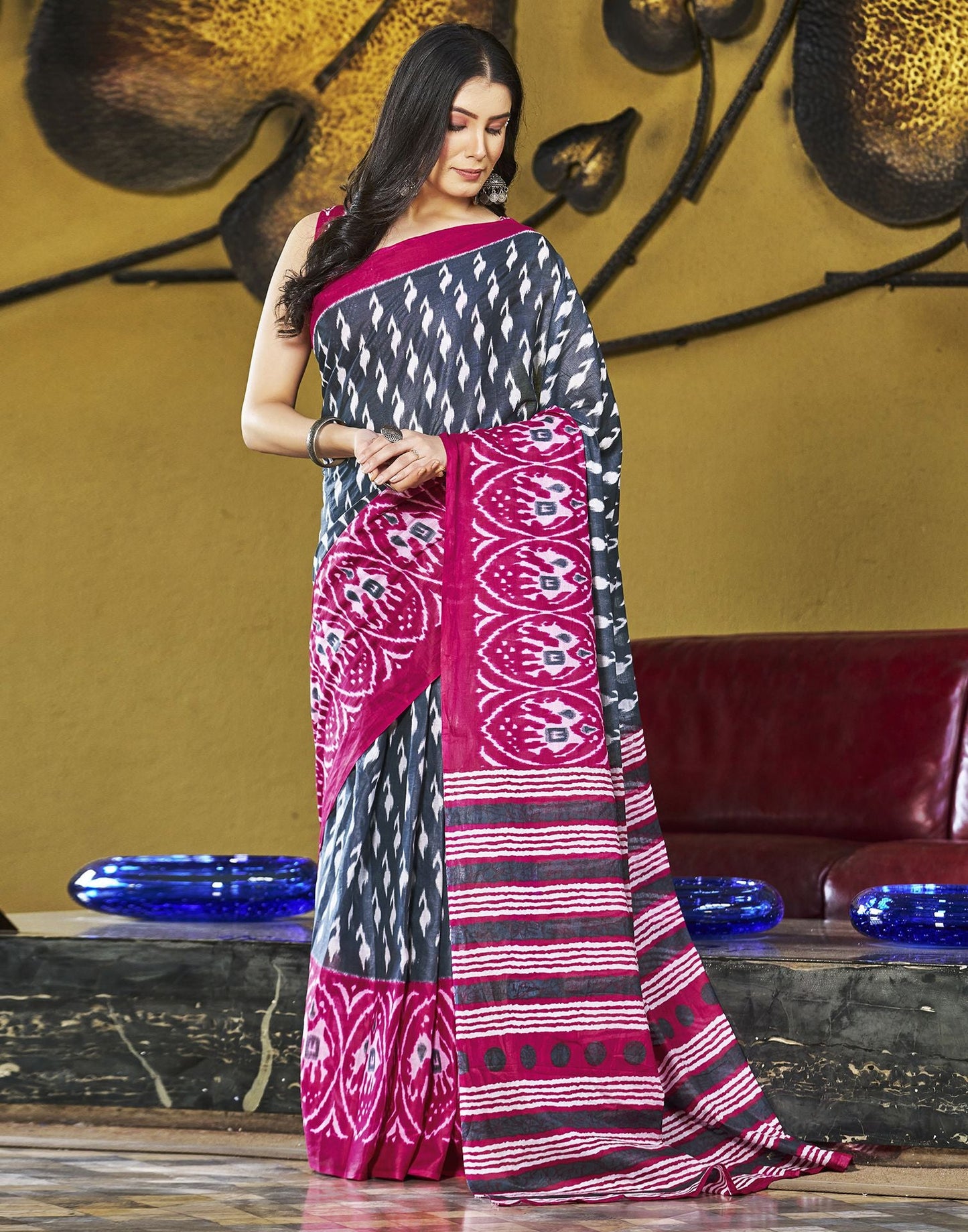 Ready to Wear Grey Printed & Multicoloured Cotton Saree