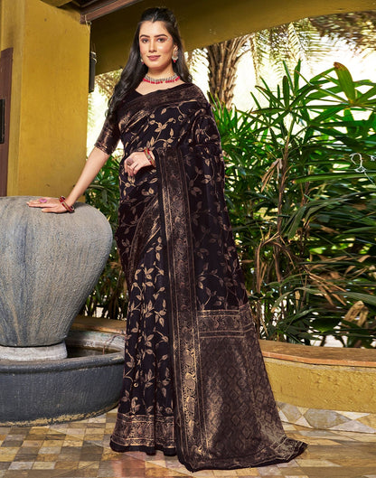 Black Floral Banarasi Silk Saree