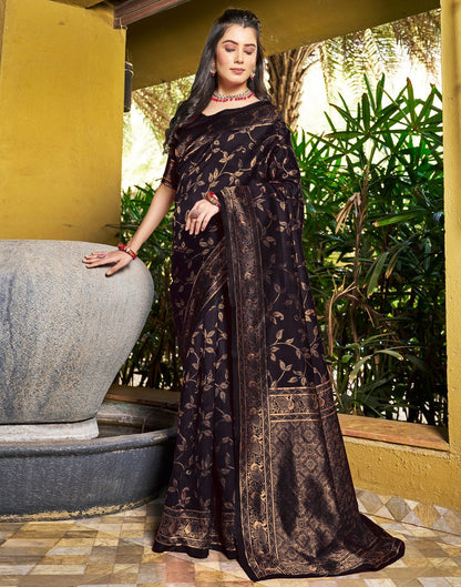 Black Floral Banarasi Silk Saree