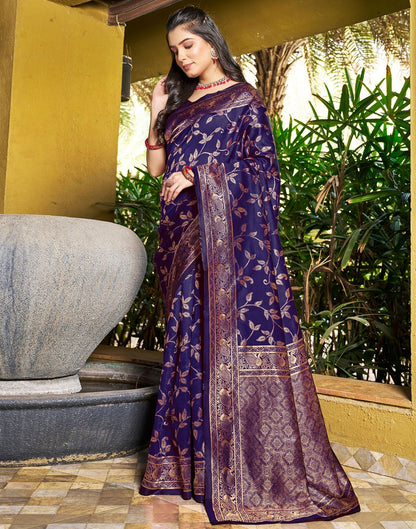 Dark Blue Jacquard Silk Saree