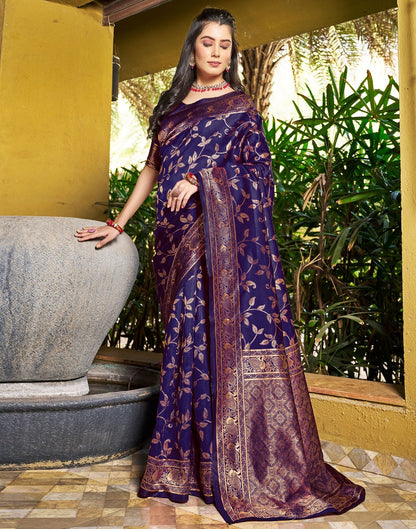Dark Blue Jacquard Silk Saree