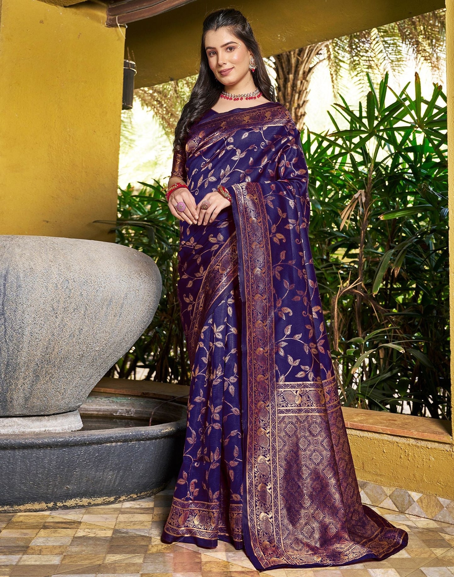 Dark Blue Jacquard Silk Saree