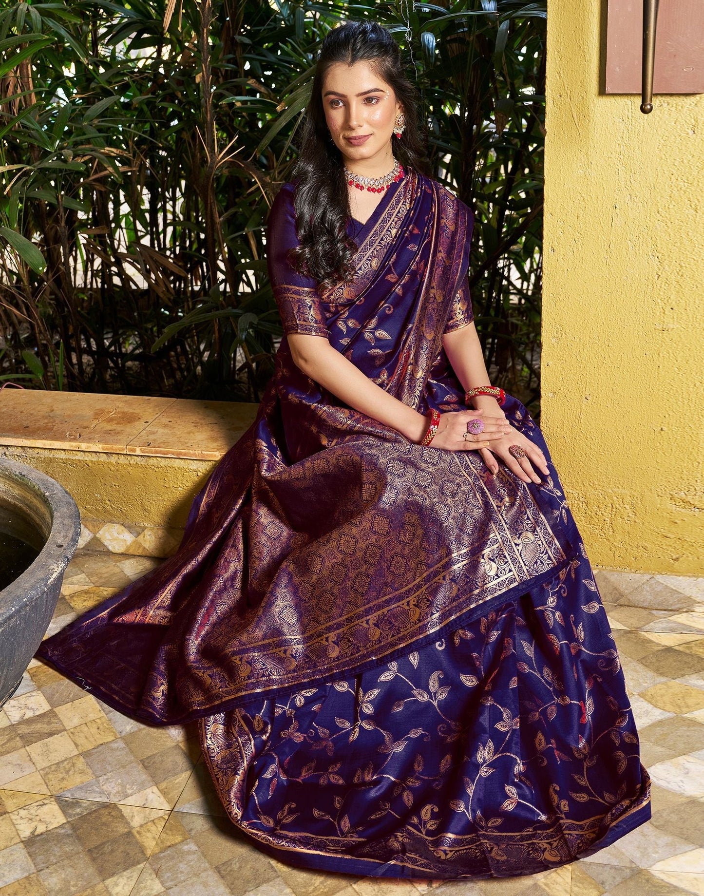 Dark Blue Jacquard Silk Saree