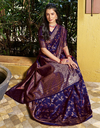 Dark Blue Jacquard Silk Saree