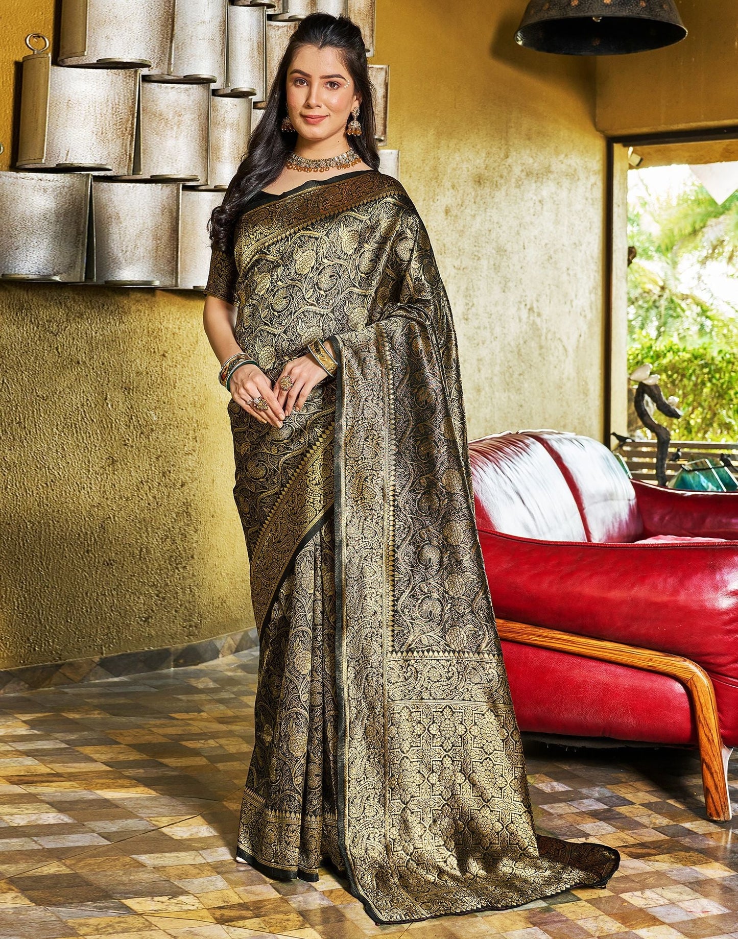 Black and Golden Jacquard Banarasi Silk Saree