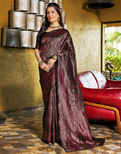 Wine Jacquard Silk Saree