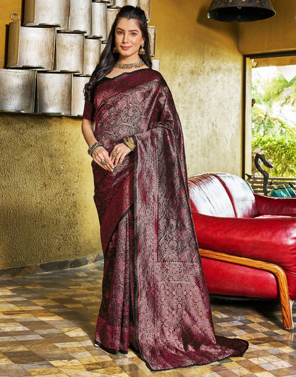 Wine Jacquard Silk Saree