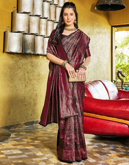 Wine Jacquard Silk Saree